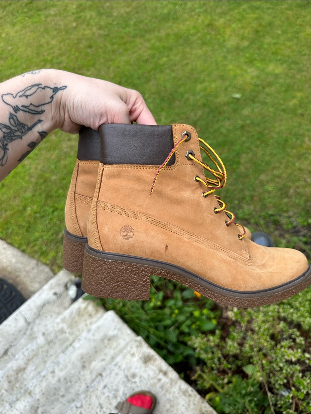 Timberland Women's Wheat/Tan Nubuck Lace-Up Block Heel Boots